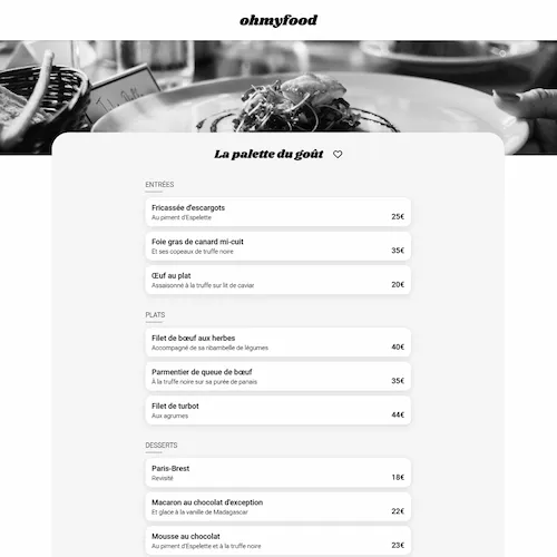 Screenshot of a food ordering website called Oh My Food