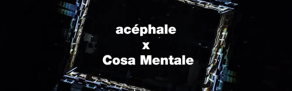 Cover image of the Video Mappging in Lille project, depicting the old stock's exchange from above, with the names of the 'Acéphale' and 'Cosa Mentale' collectives